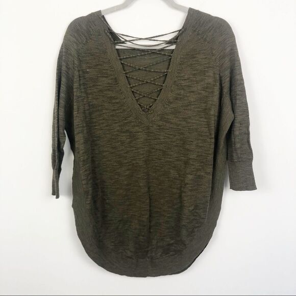 EXPRESS | Green Lace Up Back Sweater Circle Hem XS - Picture 4 of 6